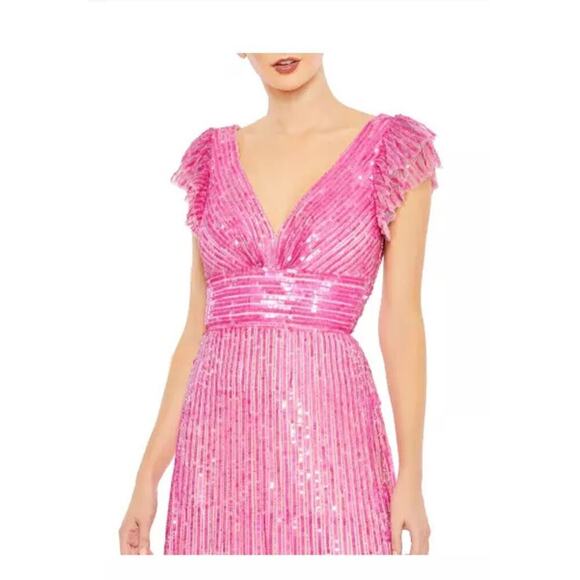 Mac Duggal Embellished Flutter Cap Sleeve a Line Gown Dress Pink Size 8 NWT - Picture 2 of 12